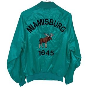 Vintage Green Miamisburg Moose 1965 Embroidered Satin Varsity Jacket  Medium 80s